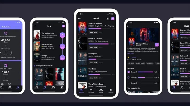 Watch history and episode tracking on a phone screen