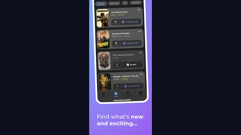 Episode tracking calendar and watchlist on a screen